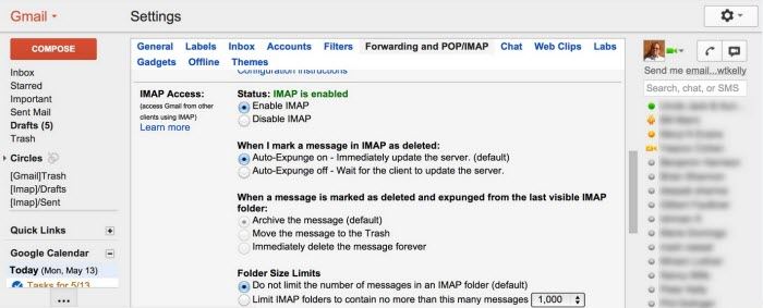 setup imap in gmail account